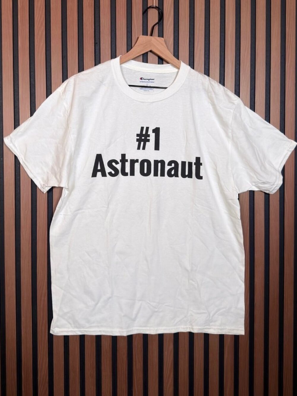 Champions T Shirt Large Mens White Short Sleeve Crewneck '#1 Astronaut' Tee